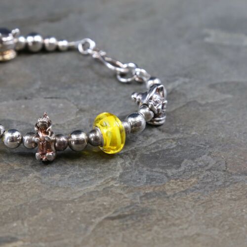 6.75”, Disney Mickey Sterling Bracelet W/ Beads Details, Winnie the Pooh, Eeyore