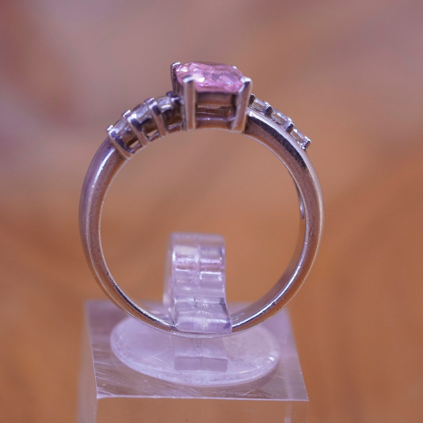 Size 8, Sterling silver handmade ring, 925 band with oval pink Cz stone