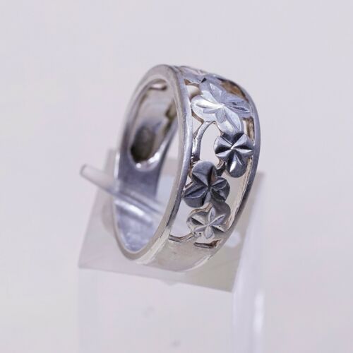 Sz 9, Vtg Sterling Silver Handmade Ring, 925 Silver Band W/ filigree Flower