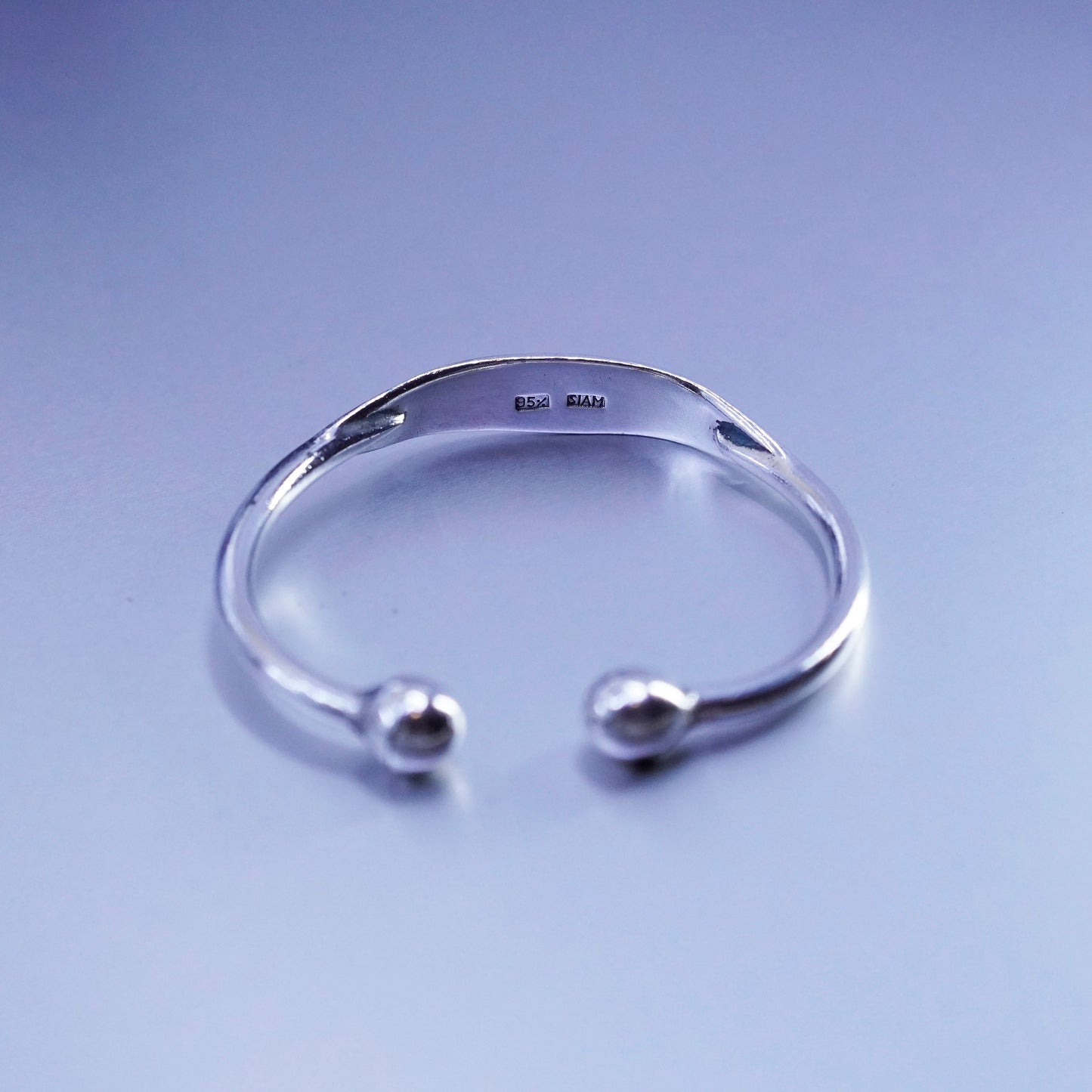 6.5”, Vintage Siam Sterling 925 silver handmade bracelet, cuff with beads