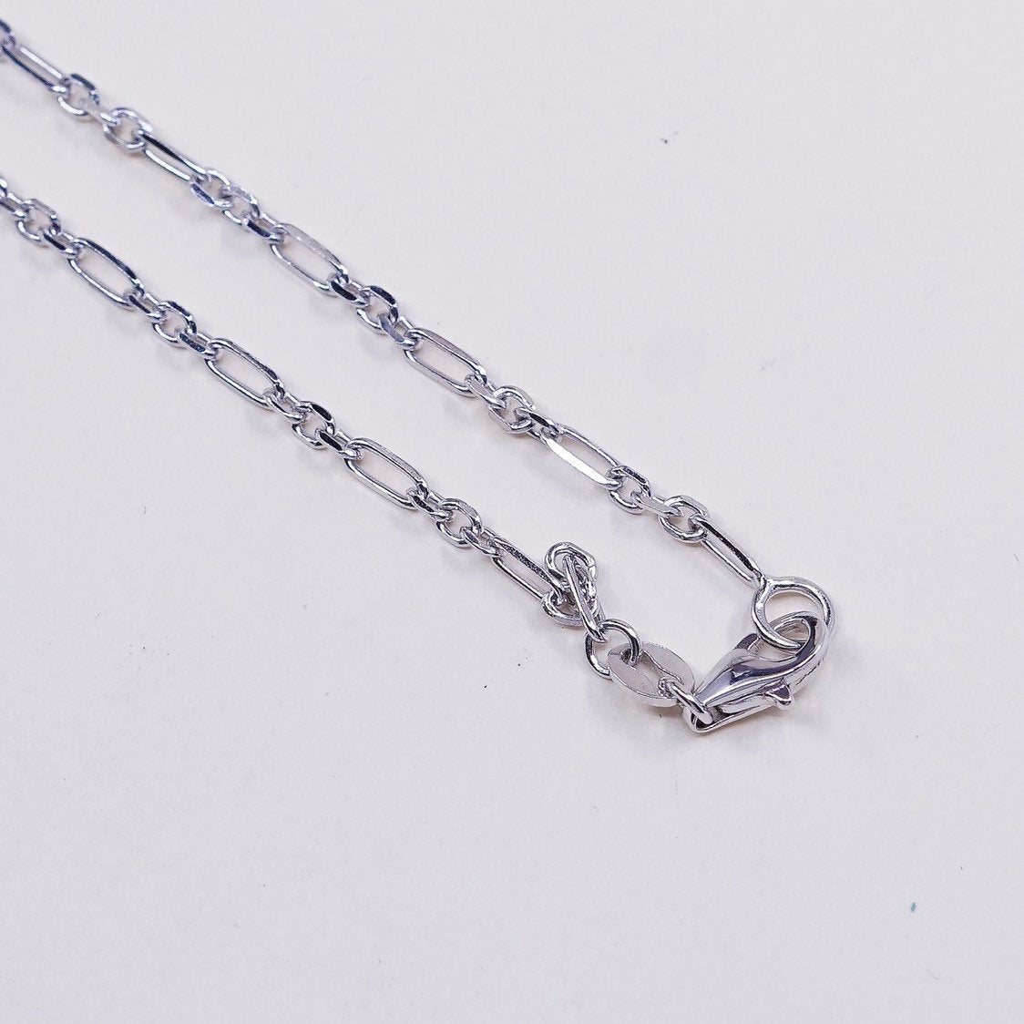 18”, BGE sterling 925 silver elongated chain necklace W teardrop enamel pendant