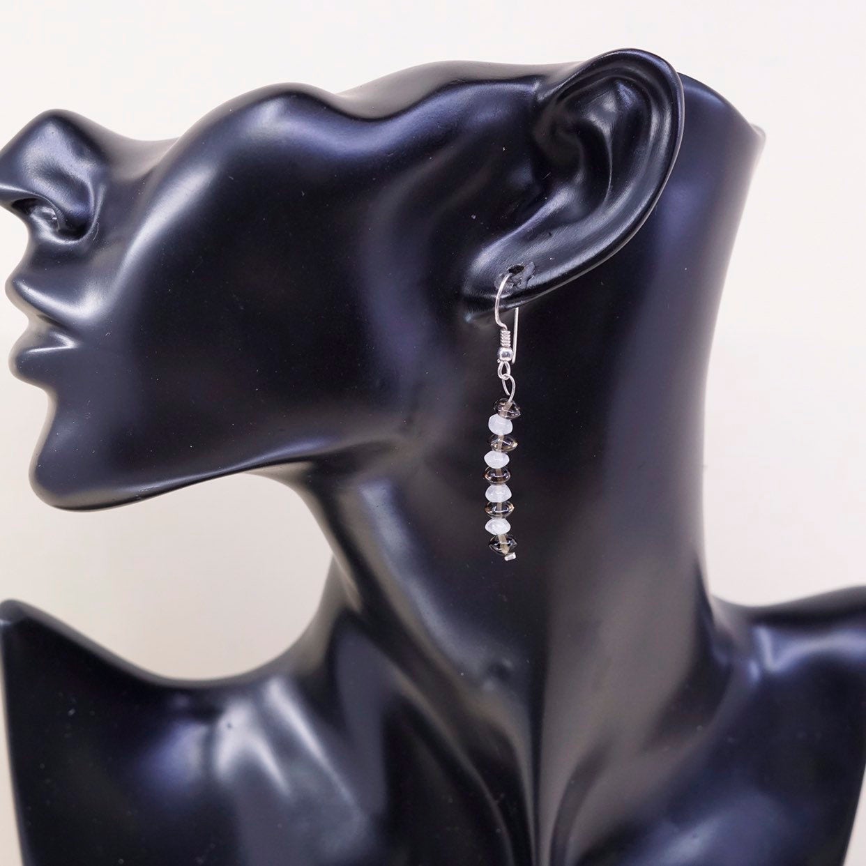 MEXICO sterling 925 silver handmade earrings silver w/ moonstone n smoky topaz