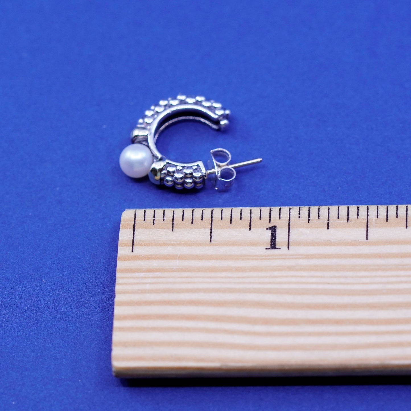 0.75” Lagos 18K gold 750 Sterling 925 Silver Caviar Huggie Earrings Studs pearl