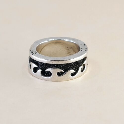 Size 11, Vtg Milo Sterling Silver Handmade Ring, 925 Wide Band W/ Stingray Inlag