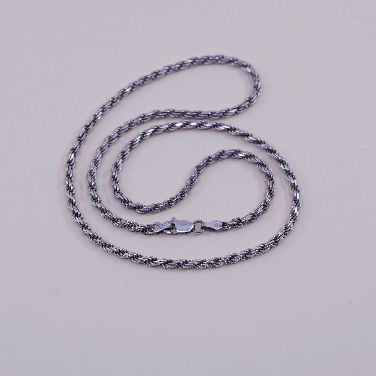 18”, 3mm, vintage Sterling silver necklace, Italy 925 diamond rope chain
