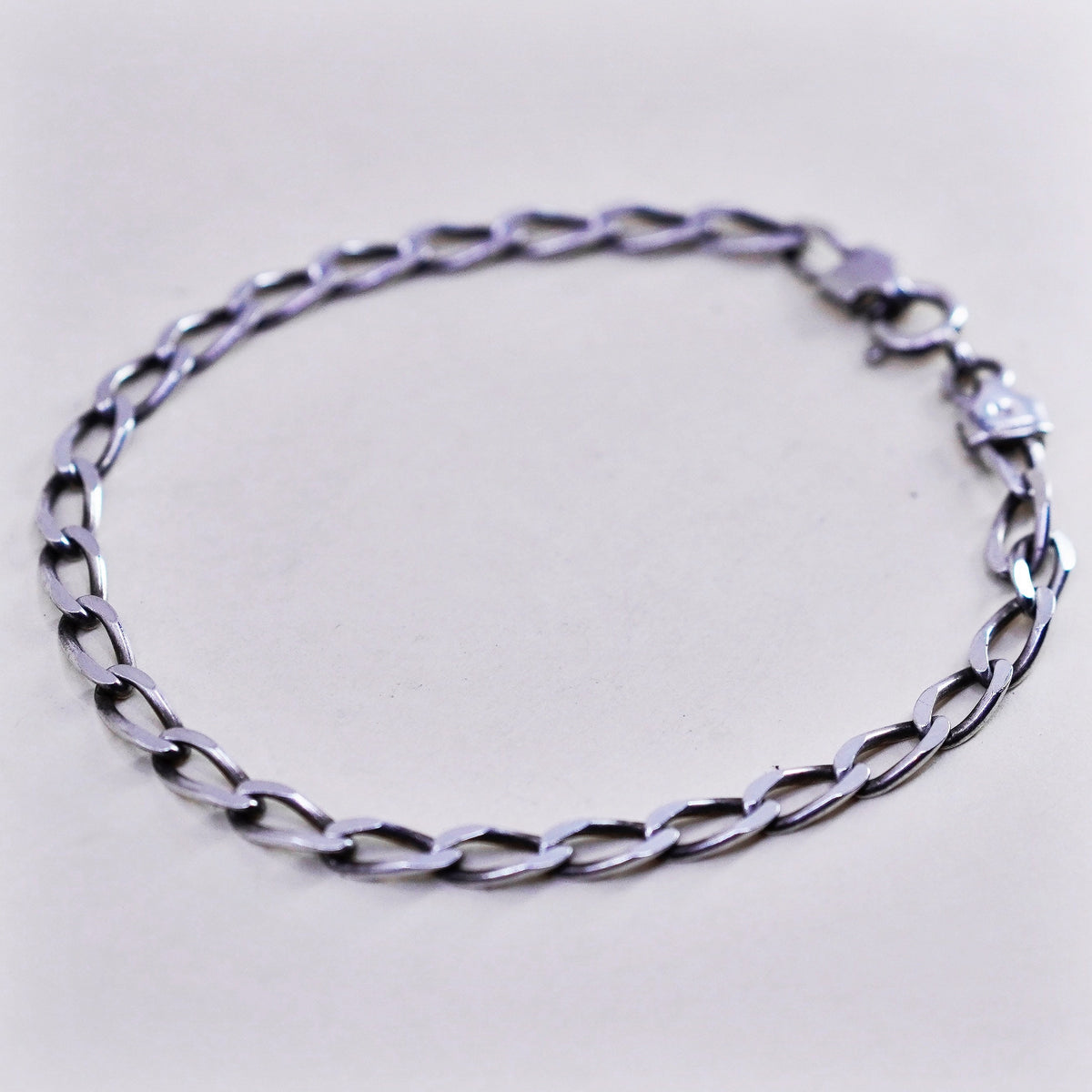 8”, 5mm, Vintage sterling 925 silver flatten curb bracelet