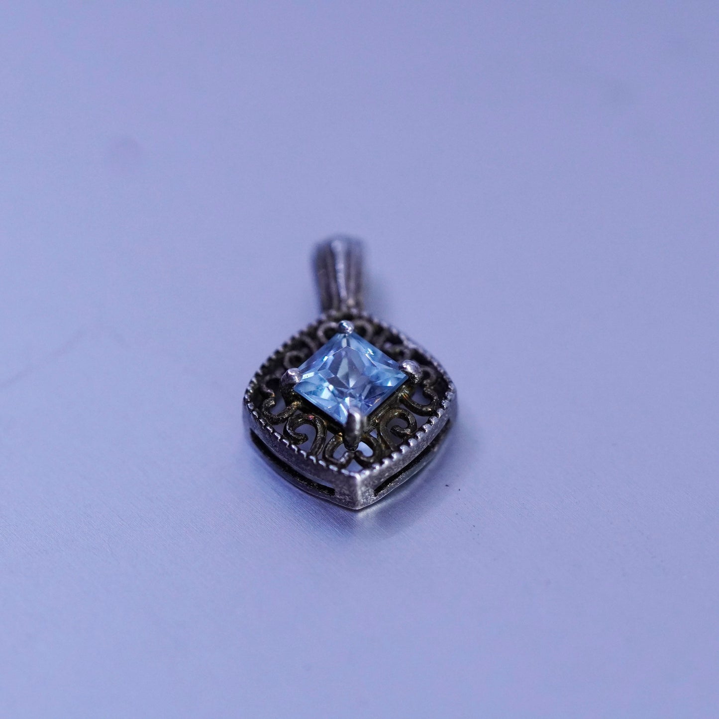 antique sterling 925 silver pendant with blue topaz