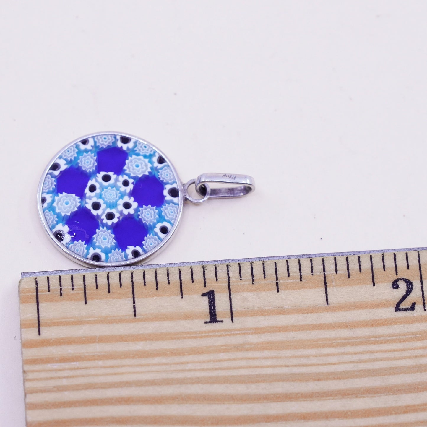 Italy sterling 925 silver handmade artisan blue murano floral glass pendant