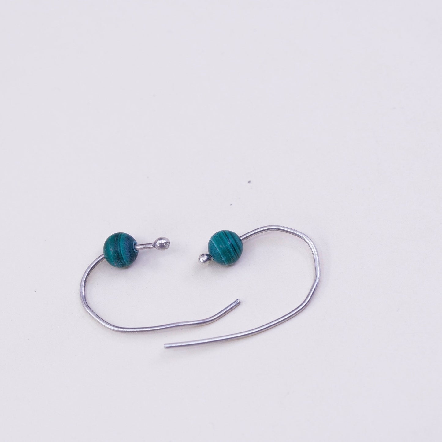 Vintage Sterling 925 silver handmade earrings with malachite bead, silver tested