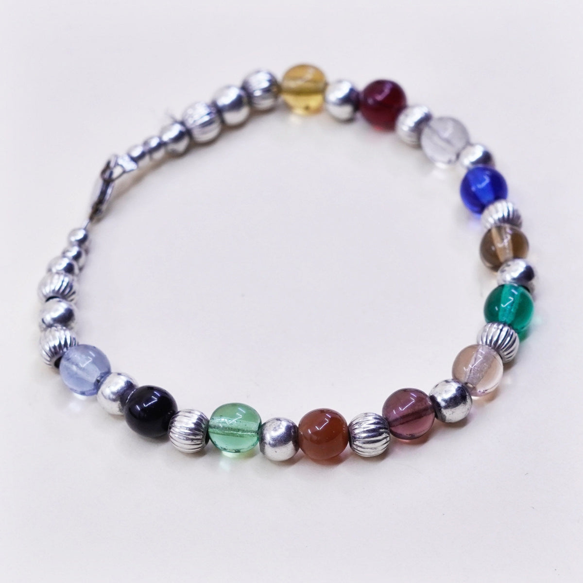 6.5”, italy sterling silver bracelet, 925 beads chain w/ crystal charms jewelry