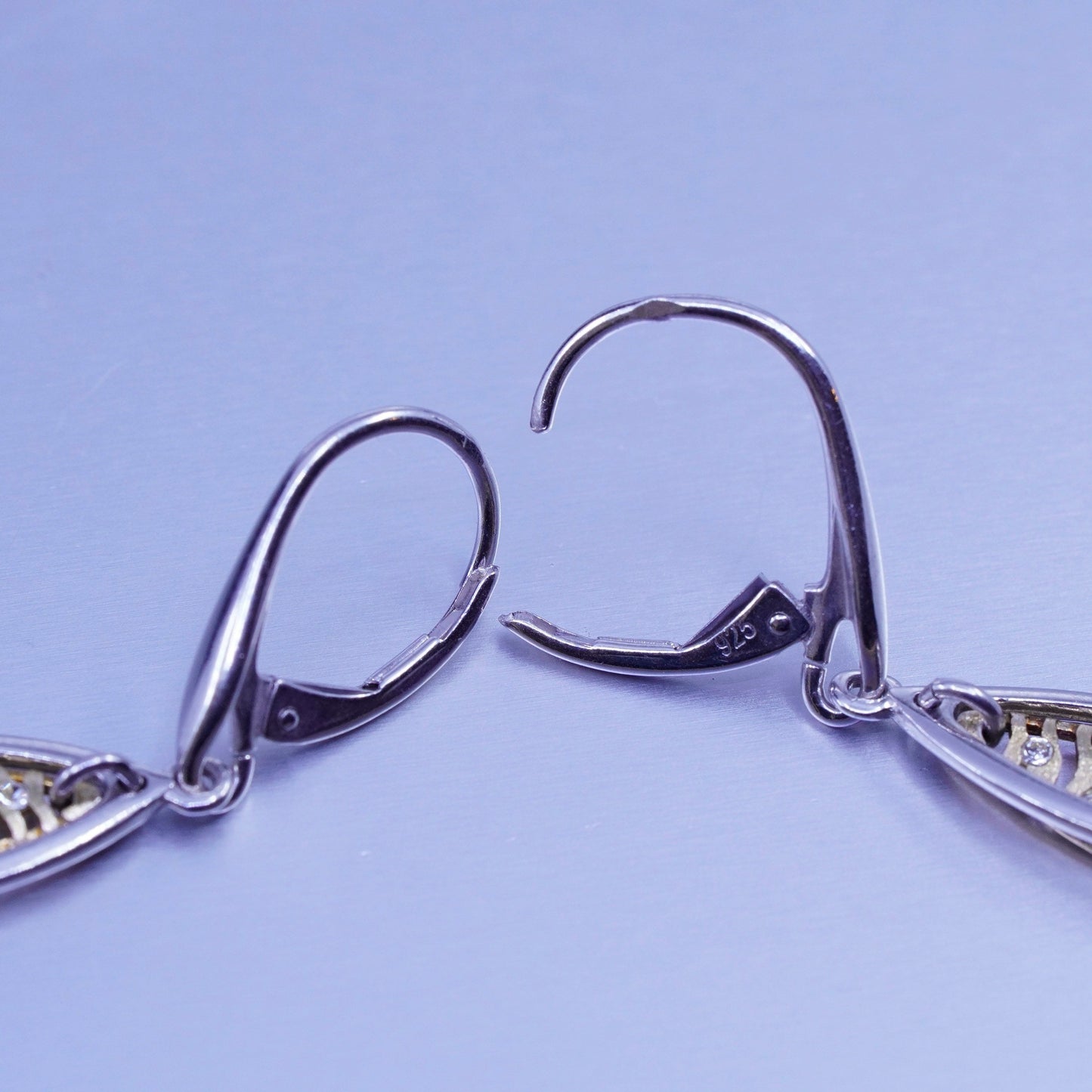 Vintage two tone Sterling 925 silver handmade filigree marquise shaped earrings