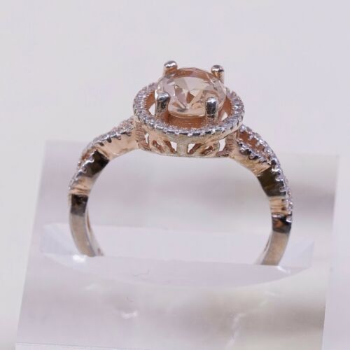 Sz 8.25, Vtg Vermeil Gold Sterling silver Statement ring, 925 W/ Citrine N Cz