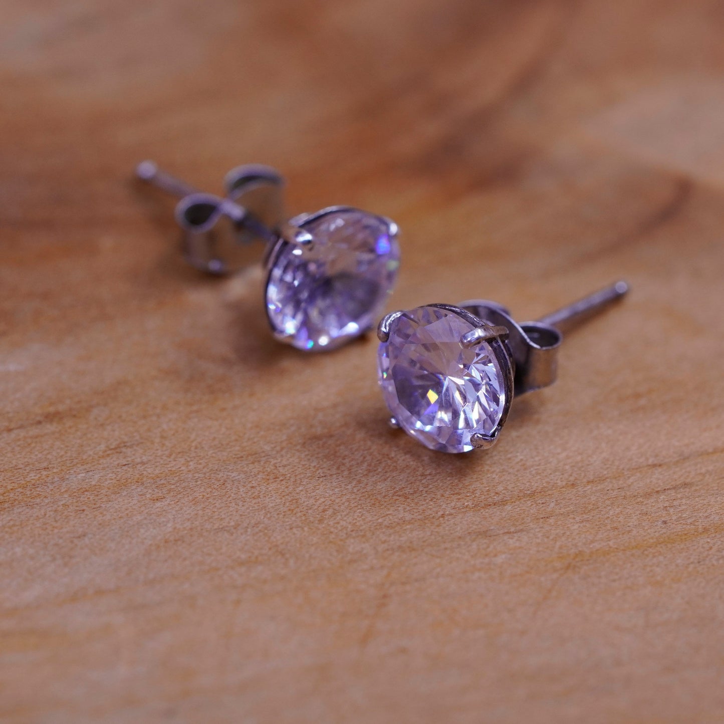 6mm, vintage Sterling silver clear round crystal studs, cz earrings