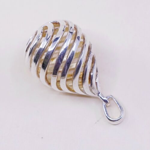 Vtg Modern Simple Sterling Silver handmade Pendant, 925 Swirl Teardrop