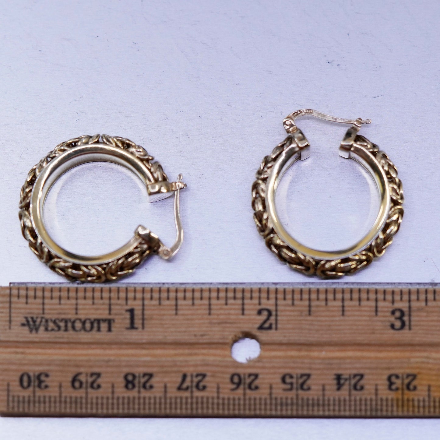 1.25”, Italy vermeil gold Sterling silver earrings 925 Byzantine birdcage hoops
