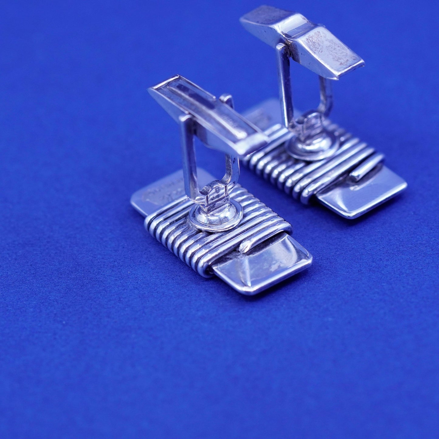 Vintage Orb sterling silver Handmade cufflinks, rectangular 925 cuff links