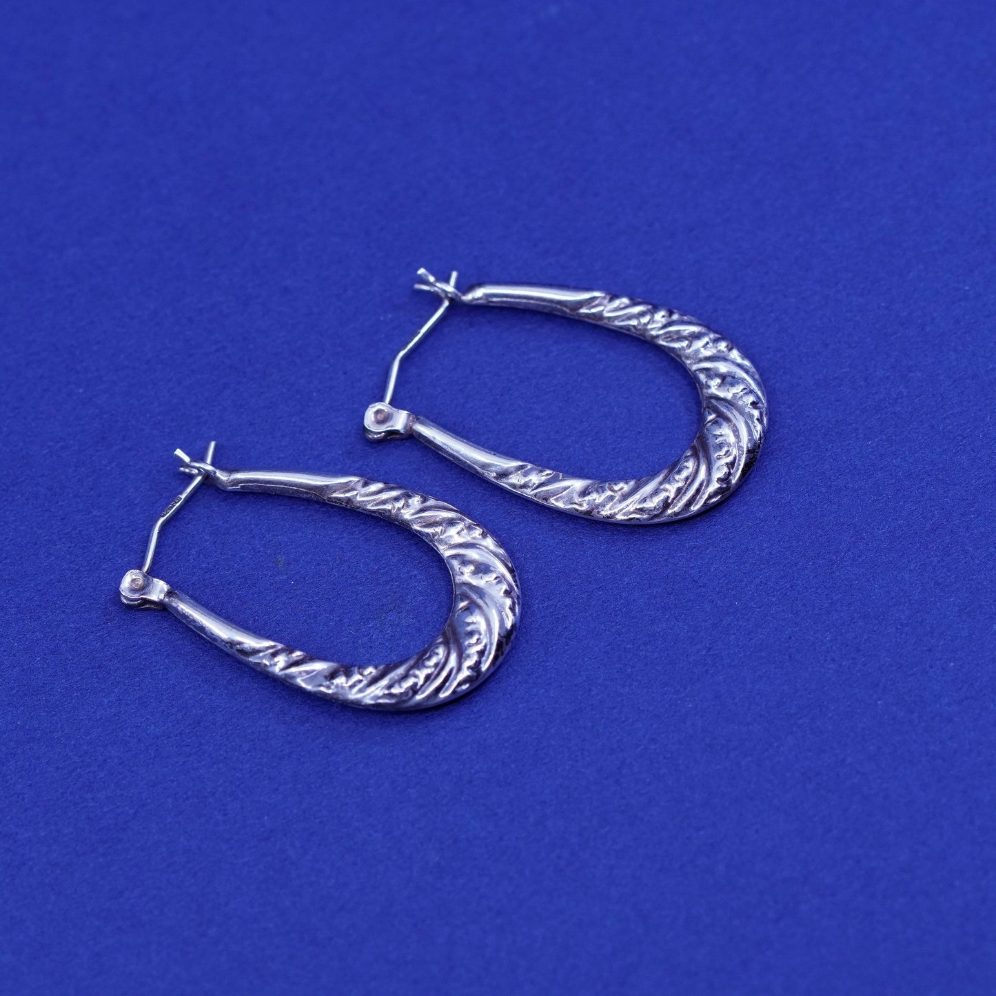 1”, Sterling silver handmade earrings, textured 925 hoops, huggie