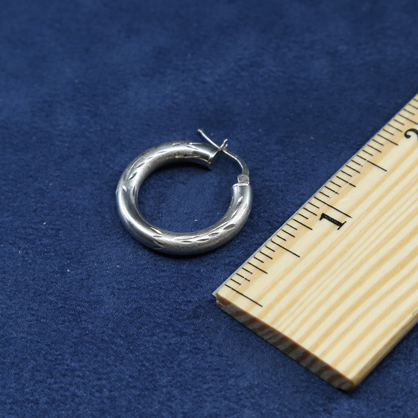 1", vtg Sterling silver handmade hoop earrings, 925 textured huggie