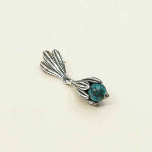 Vtg handmade Sterling 925 Silver Turquoise Earrings w/ turquoise N Petal Details