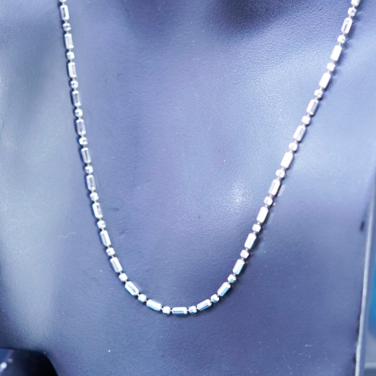22”, 2mm, vintage Sterling silver handmade necklace, 925 bar beads chain
