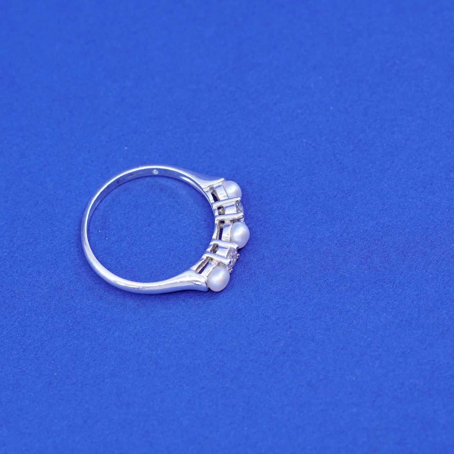 Size 9.5, vintage sterling silver handmade ring, 925 band with pearls and Cz