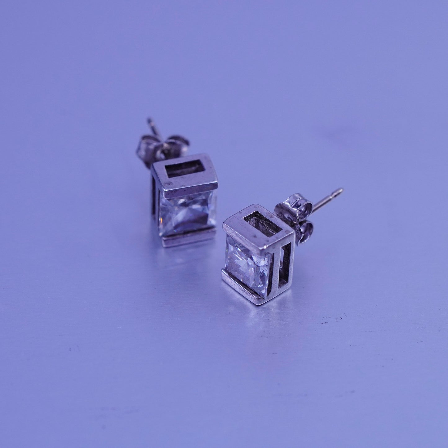 Vintage Sterling 925 silver earrings, studs with cz inlay