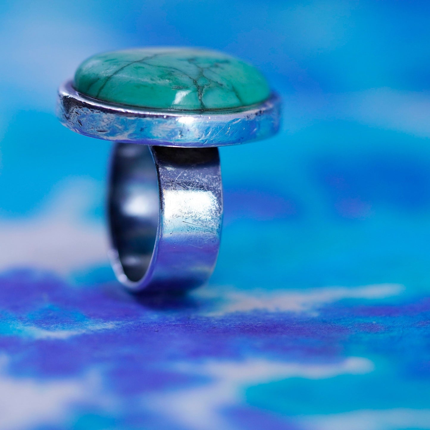 Size 8, vintage mexico Sterling 925 silver handmade ring with turquoise