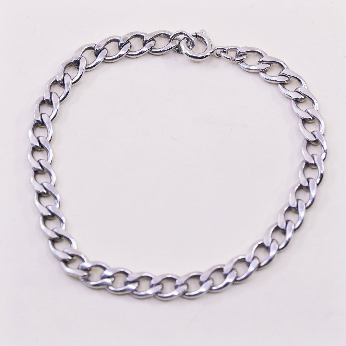 7”, Vintage milor sterling silver flatten curb bracelet, bold 925 men’s chain