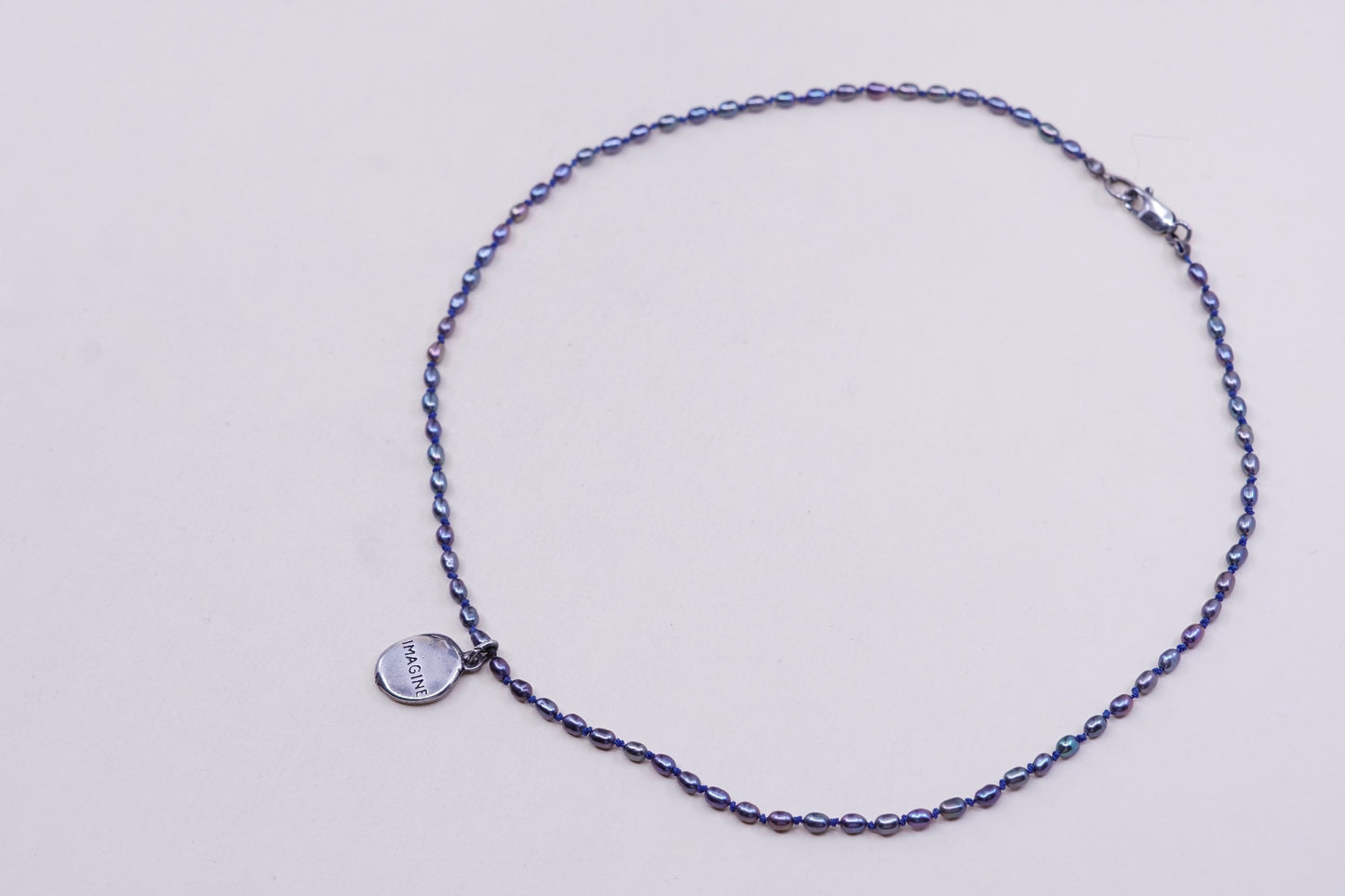 16”, handmade necklace w/ black pearl beads sterling 925 silver imagine pendant