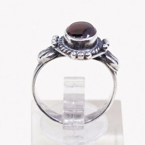 Sz 6, Vtg Sterling Silver Handmade Ring, 925 Band W Garnet N Bali Beads