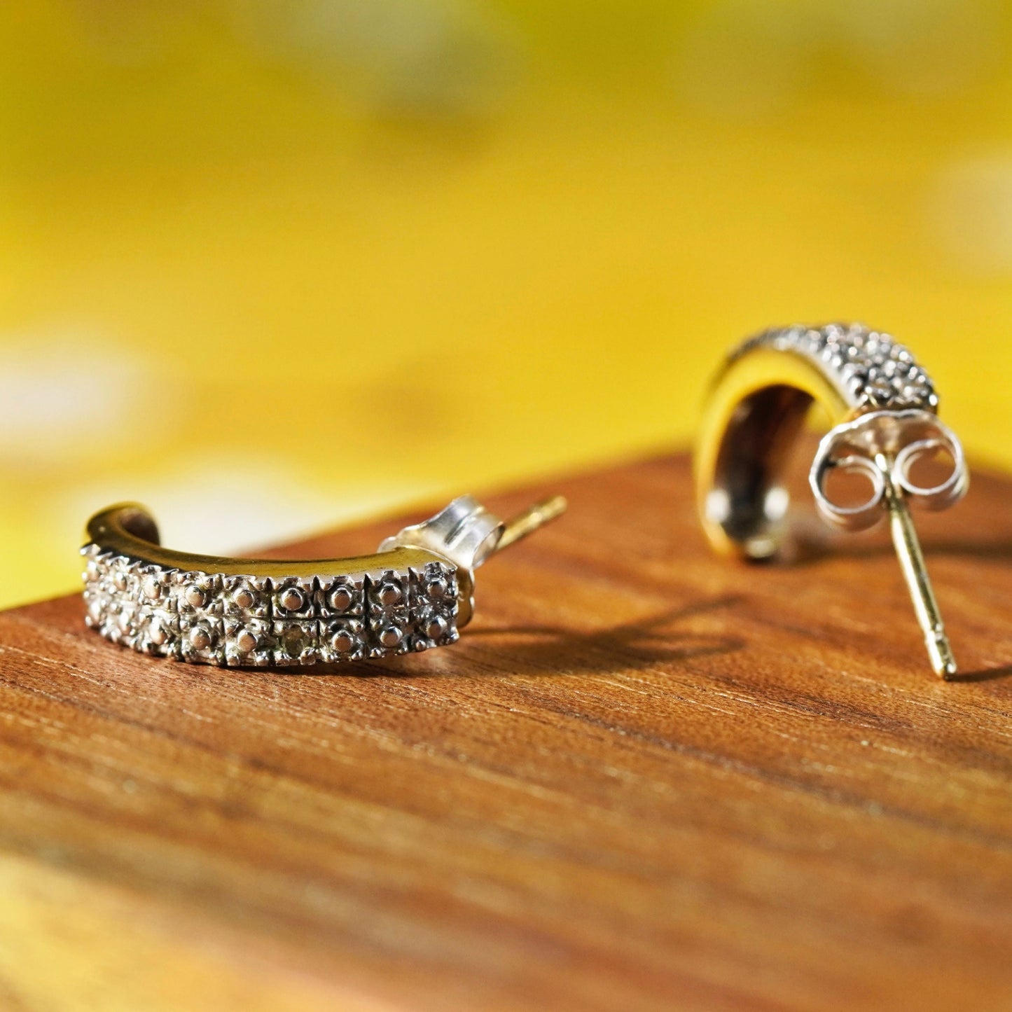 0.5”, vermeil gold over Sterling silver earrings, 925 huggie studs with diamond