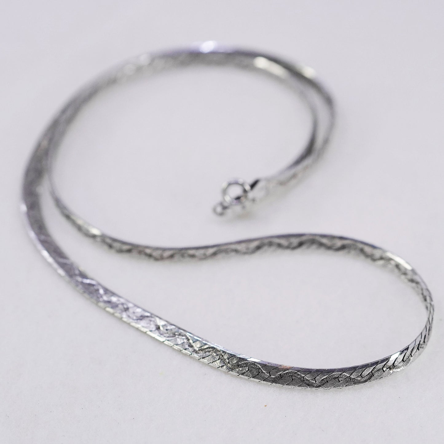 20” 5mm, vintage Italy Sterling 925 silver textured herringbone chain necklace