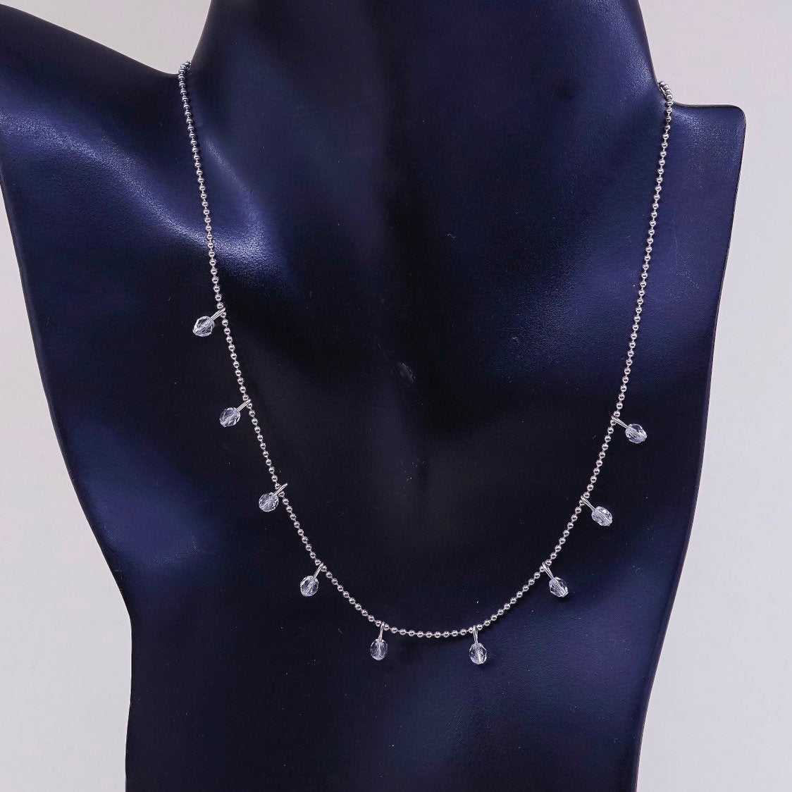 17", sterling silver necklace, beads pendant w/ beads chain, crystal beads