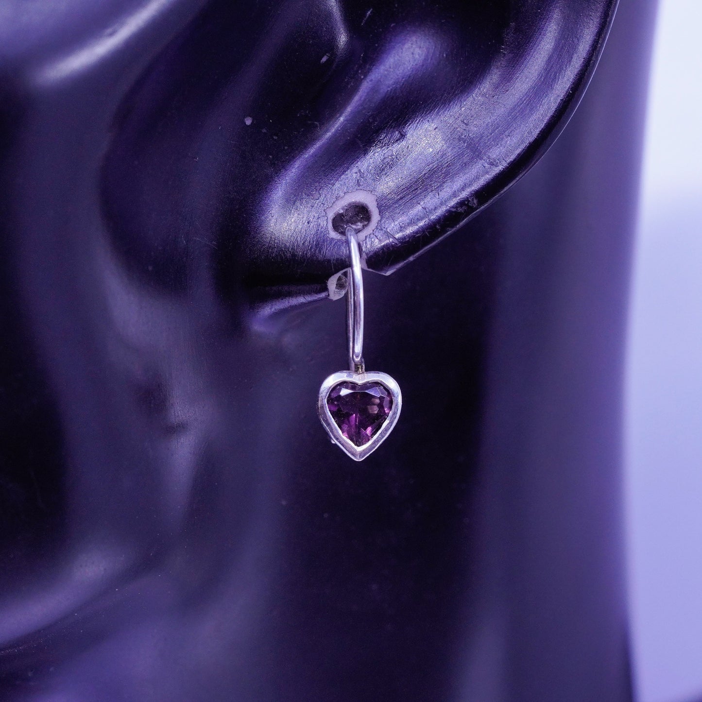 Vintage Sterling 925 silver earrings with heart amethyst