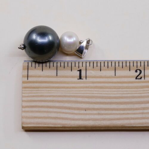 Vintage Sterling Silver Heart Pendant, Solid 925 Silver Black N White Pearl