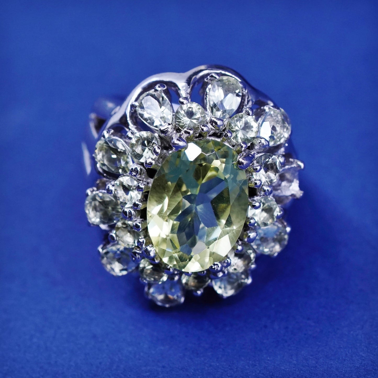 Size 6.5, vintage Sterling silver handmade ring, 925 cocktail ring with peridot