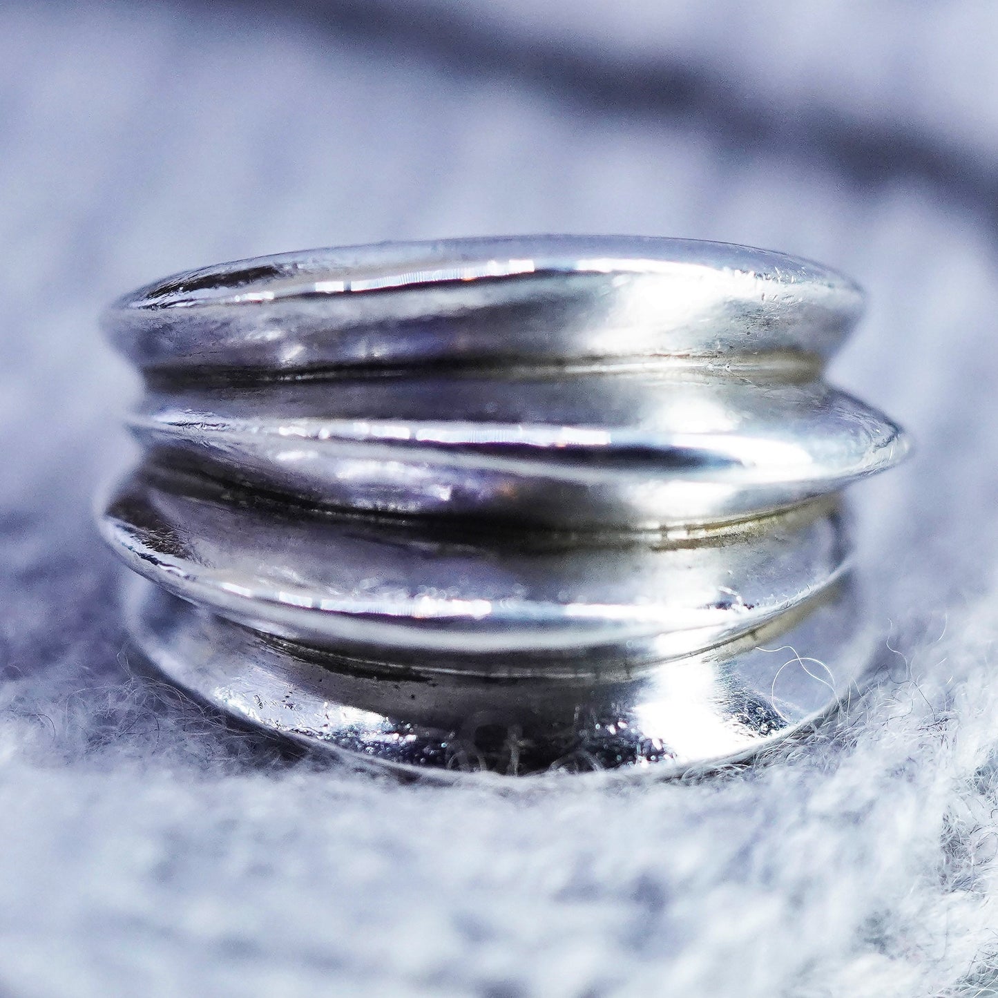 Size 8.5, vintage Sterling 925 silver handmade ring, modern ribbed band