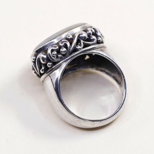 Sz 8, Vtg Southwestern Sterling Silver Handmade Ring, 925 Bali Band W/ White MOP