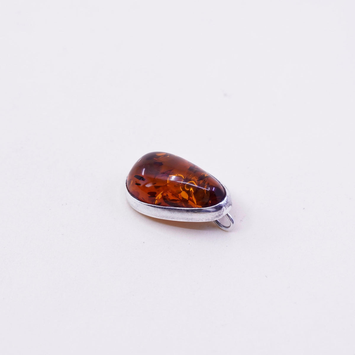 Vintage sterling 925 silver handmade pendant with teardrop amber