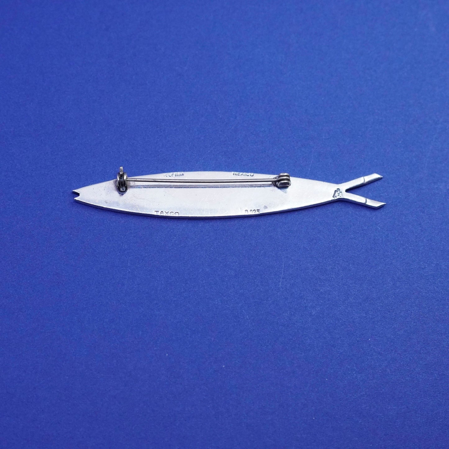 vtg taxco Sterling silver handmade brooch, modern Simple 925 modern fish pin