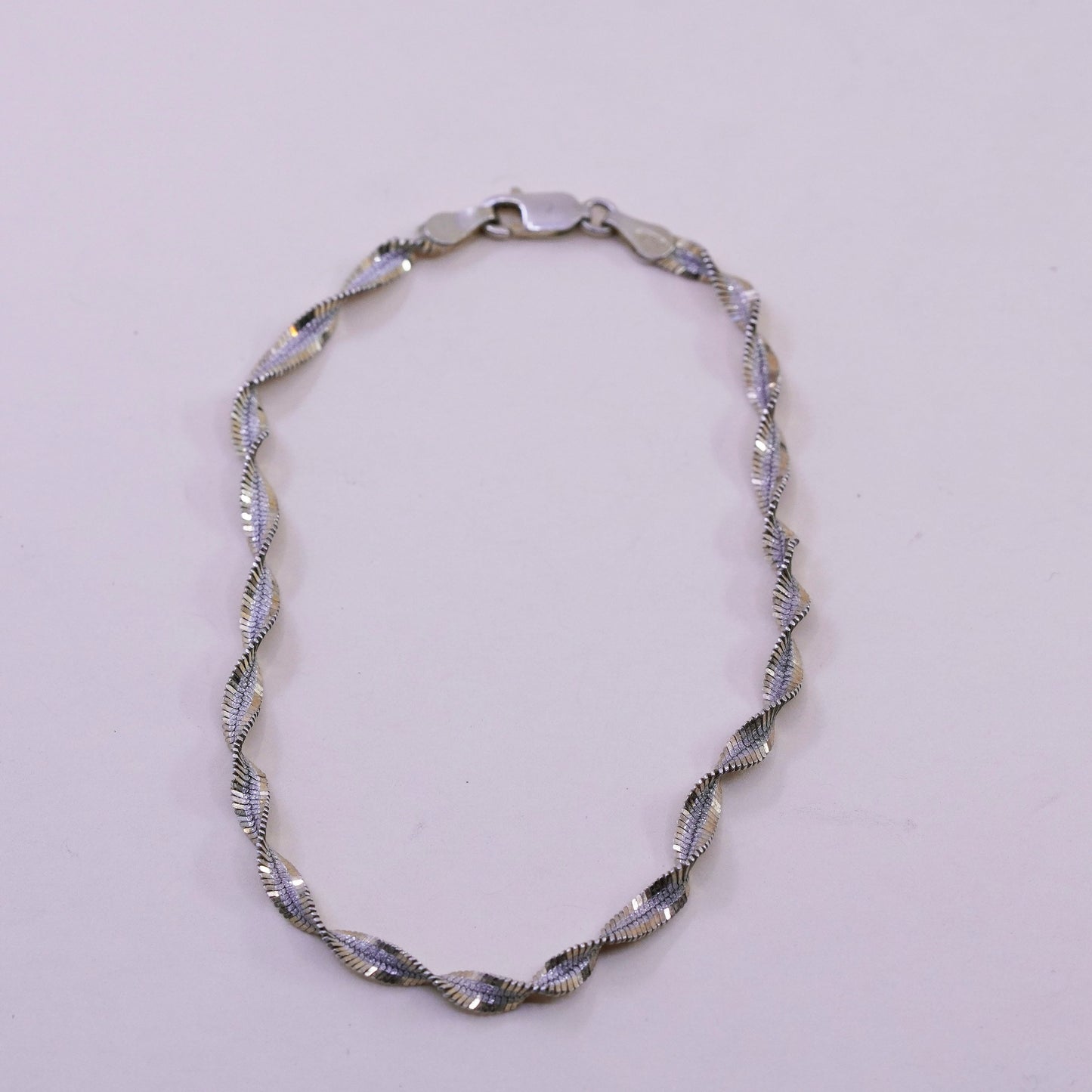7.75”, vermeil gold sterling silver bracelet, 925 twisted herringbone chain