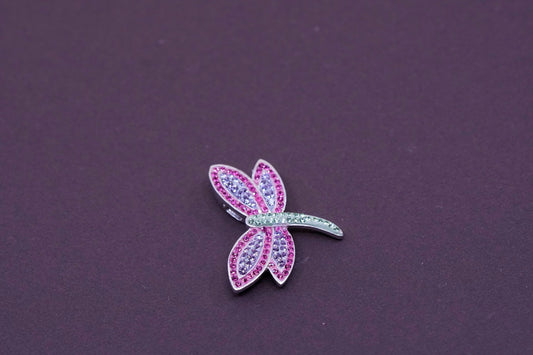 vtg Sterling 925 silver handmade pendant with cluster pink crystal dragonfly