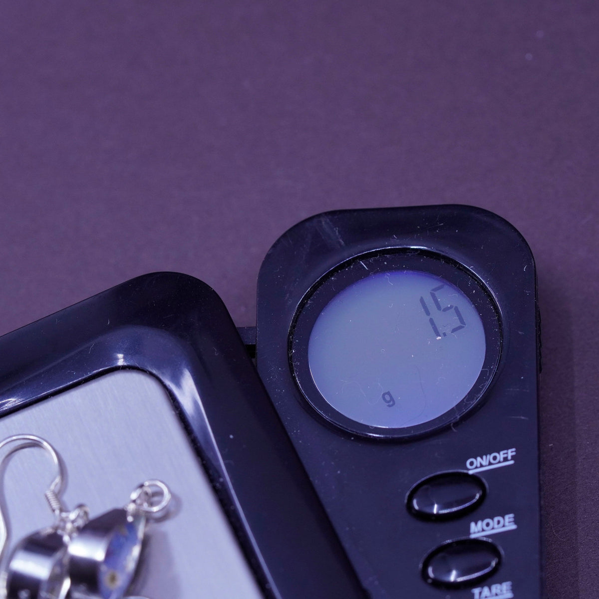 Vintage Sterling 925 silver handmade teardrop earrings with purple resin flower