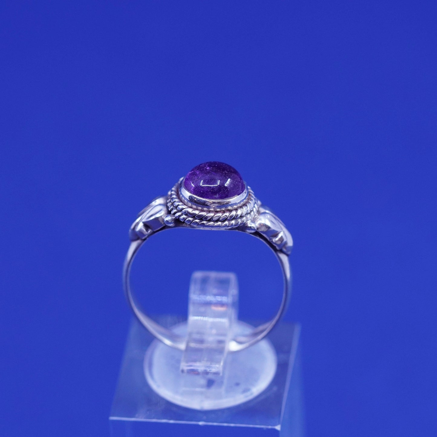 Size 7.75, vintage Sterling 925 silver handmade ring with amethyst