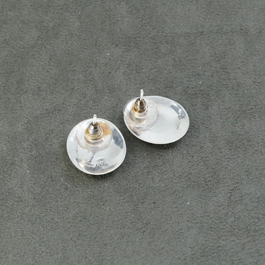 Vintage CW Sterling silver handmade earrings, 925 w/ oval obsidian inlay, studs