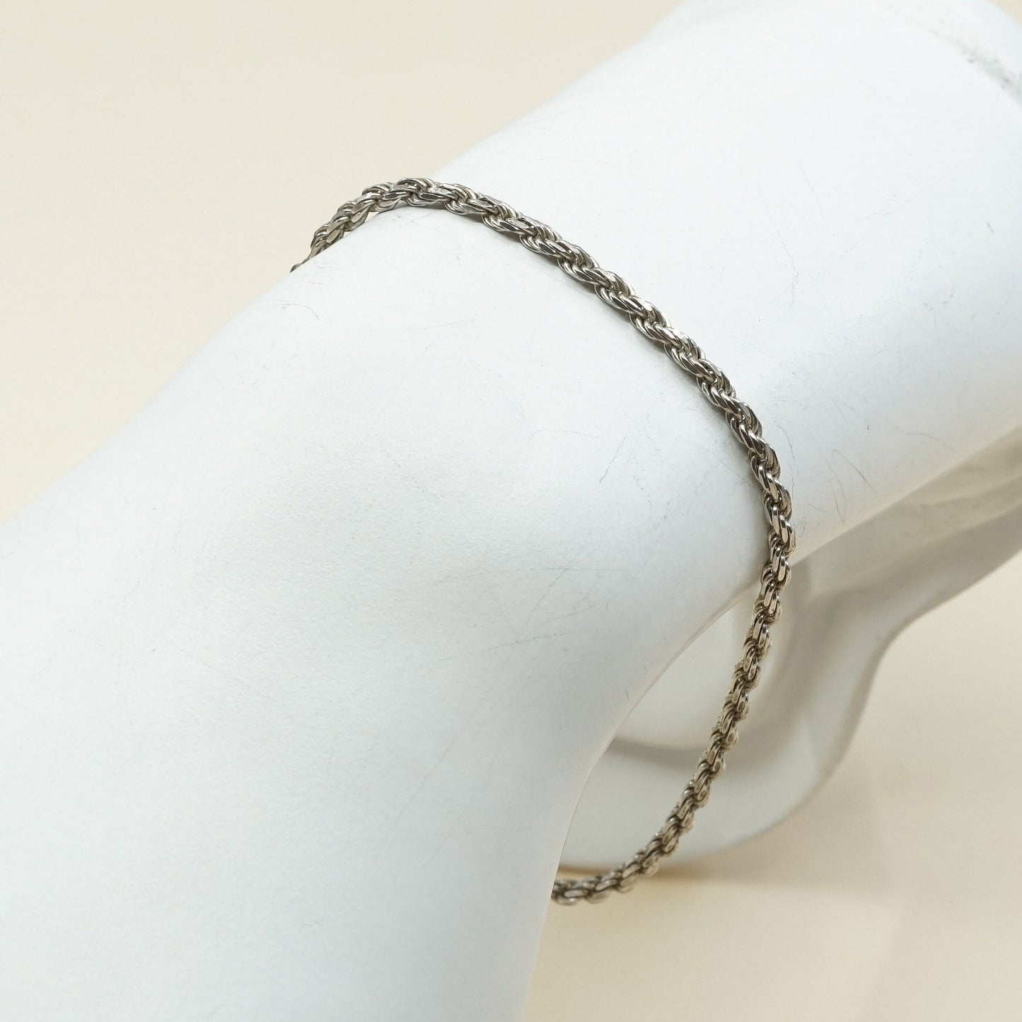 7", 2mm, Vtg sterling silver Italy rope chain bracelet, stamped italy 925 IBB