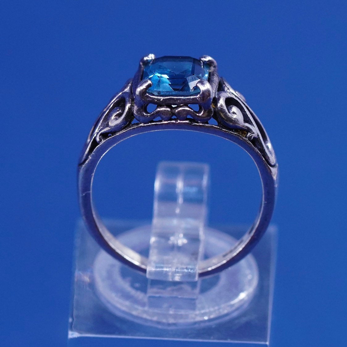 sz 5.25, vtg sterling silver handmade ring, 925 w/ emerald topaz