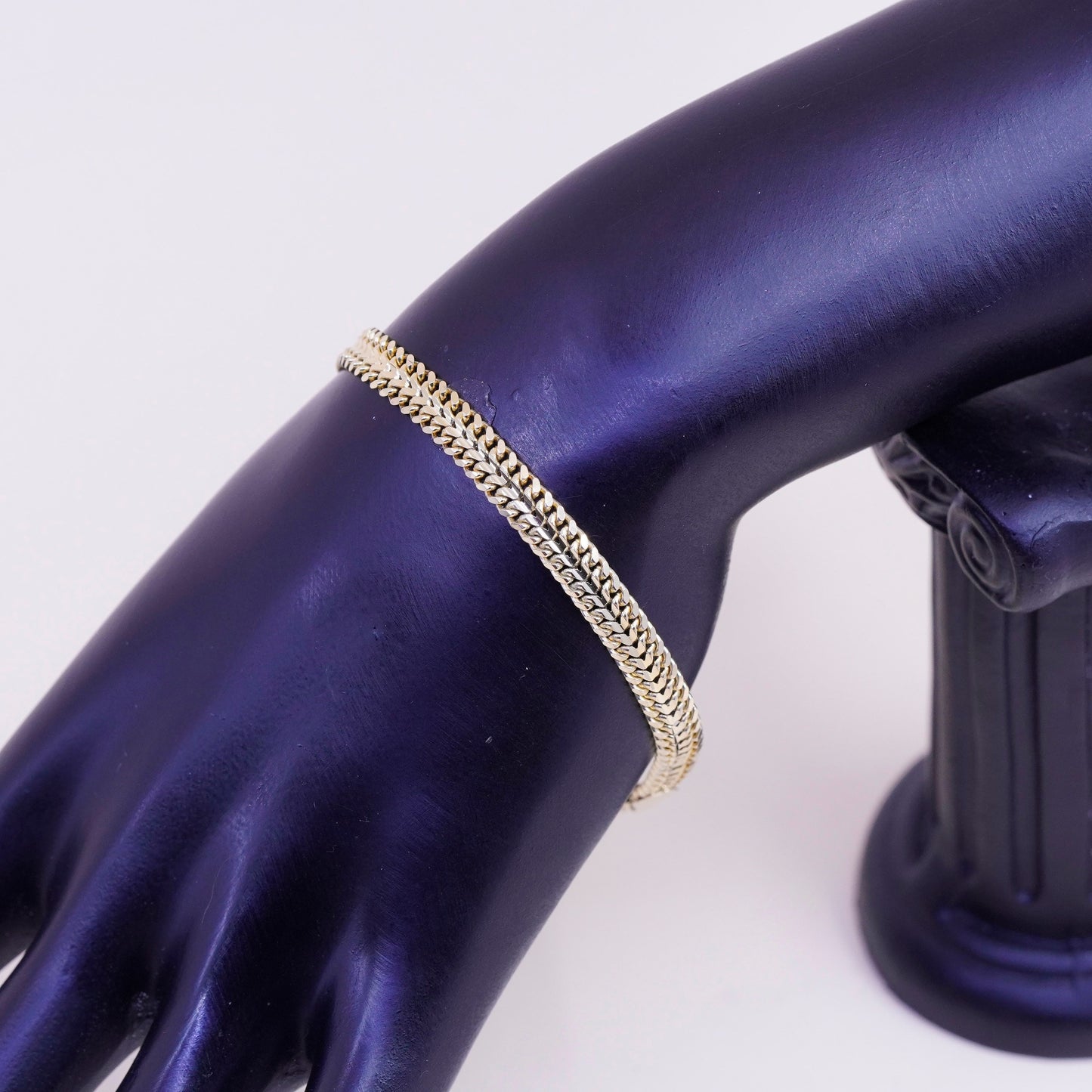 7.75”, Vintage vermeil gold over sterling silver double curb chain 925 bracelet