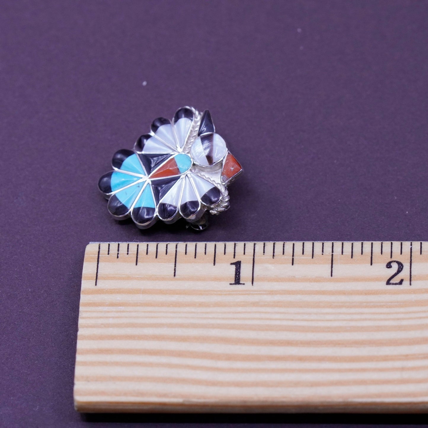 sterling silver brooch pendant, 925 zuni Native American thunderbird turquoise