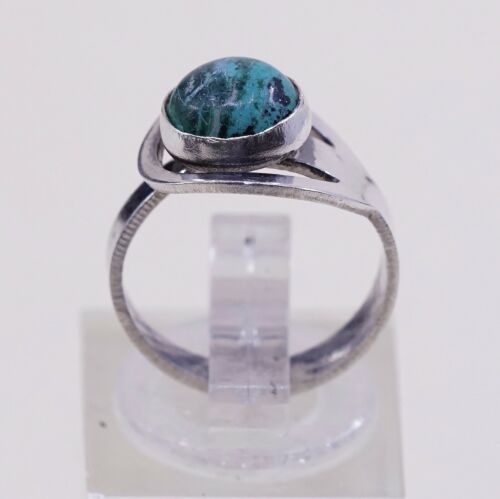 Sz 3.5, Vintage Israel Handmade Sterling Silver W/ Turquoise, Stamped 925 Israel